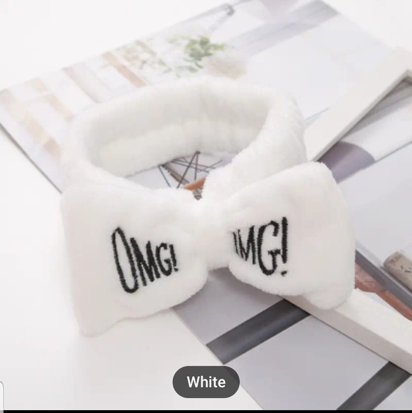 Soft & Fluffy "OMG" Hair Headband With Bow - White - Picture 2 of 5